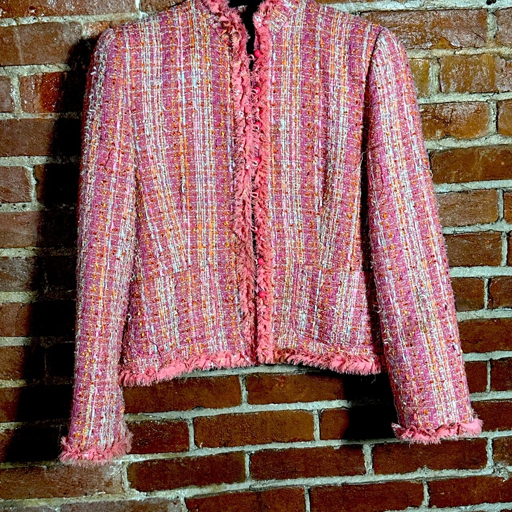 Apostrophe Pink Coral fitted Jacket size 10 nice details of sphere buttons!